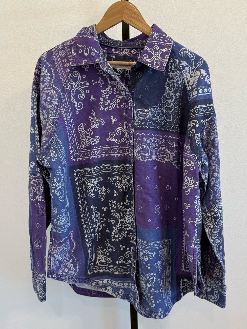 NWT Free People Backyard Americana Bandana Boho Long Sleeve Oversized Shirt Smal